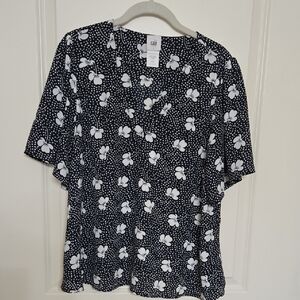 CAbi Black and White Floral Blouse
